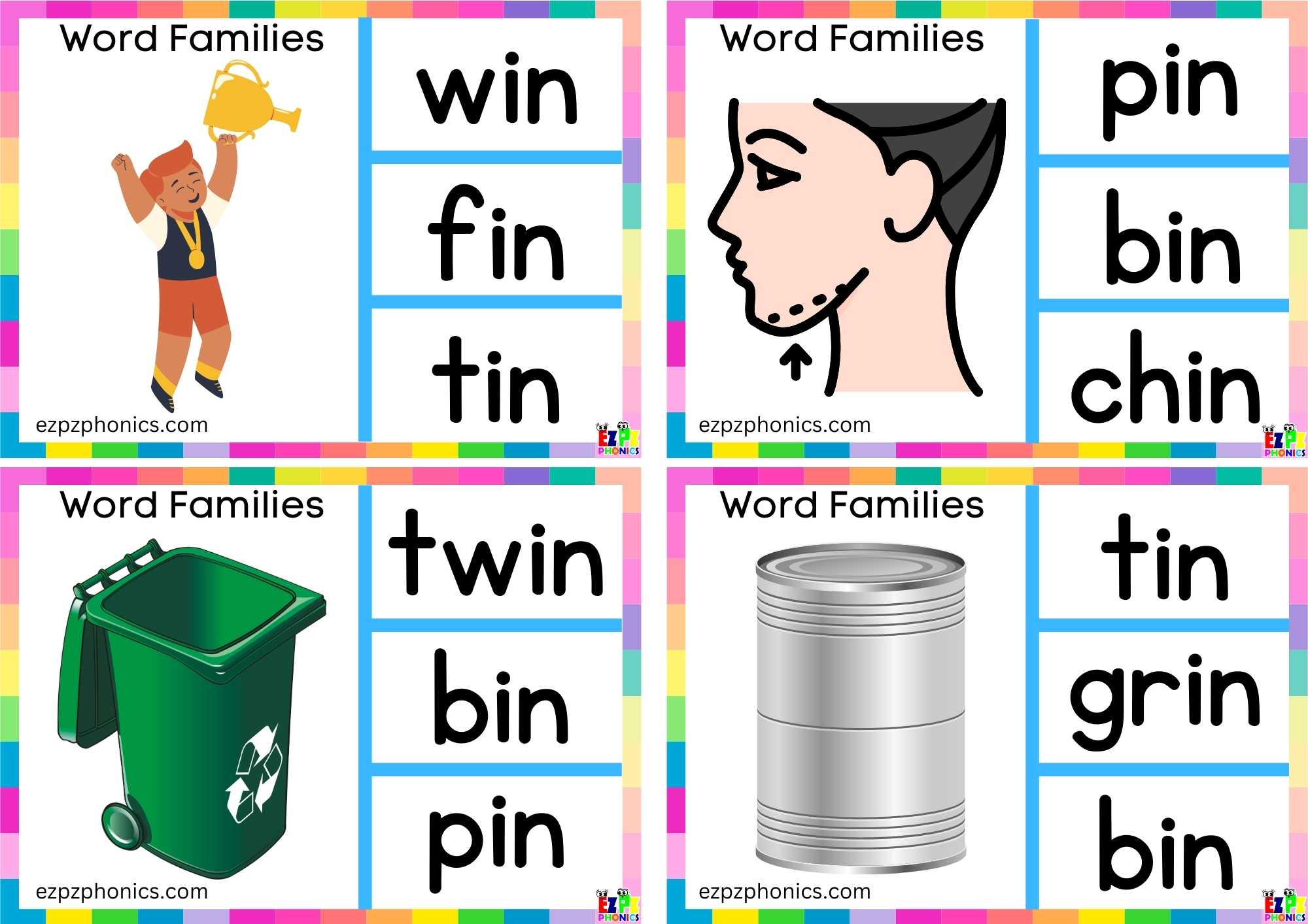 in Word Family Look at the image and clip the correct word clip cards group 1